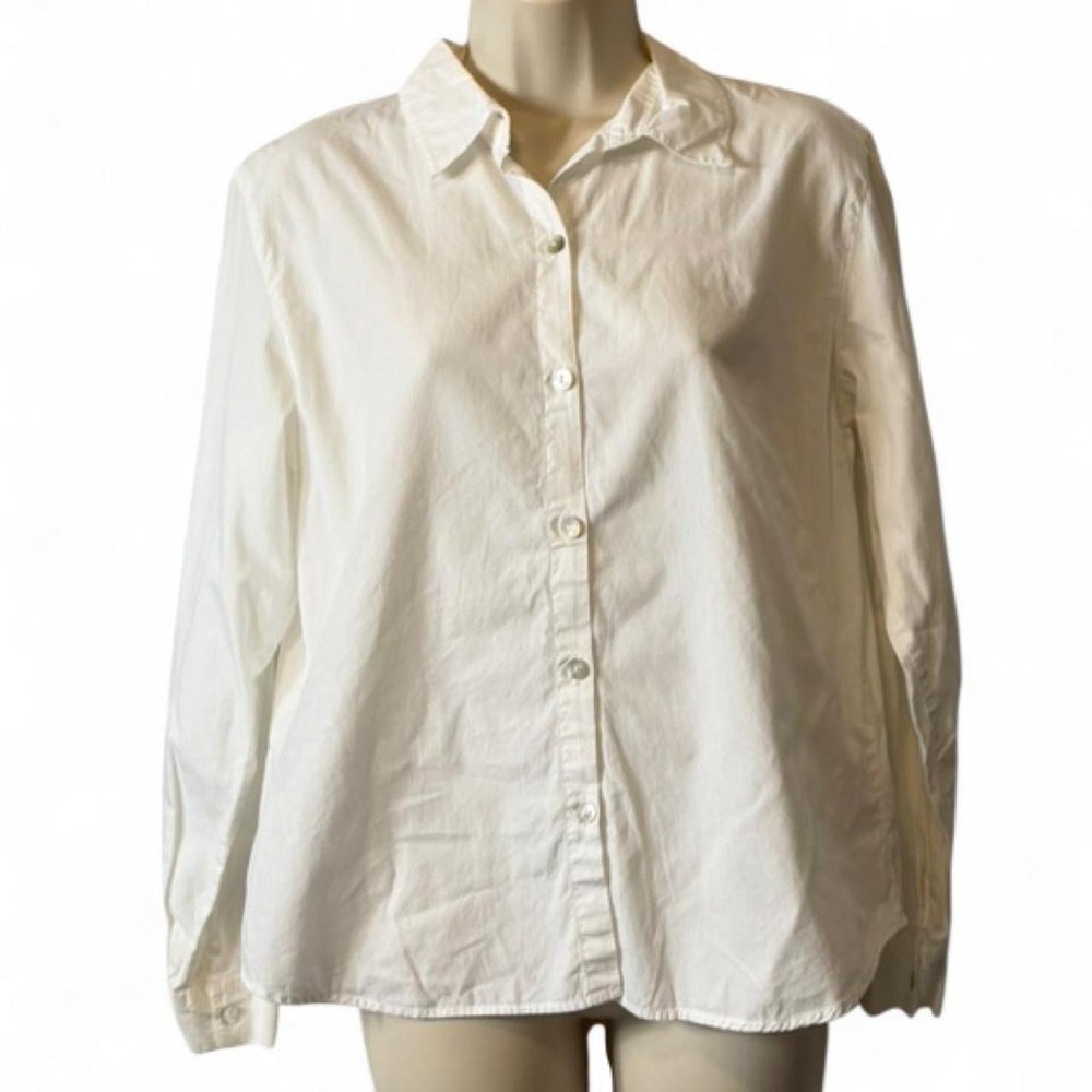 Vintage 90s Chico's Back Embroidered White Button‎ Down Shirt, Women's Size M